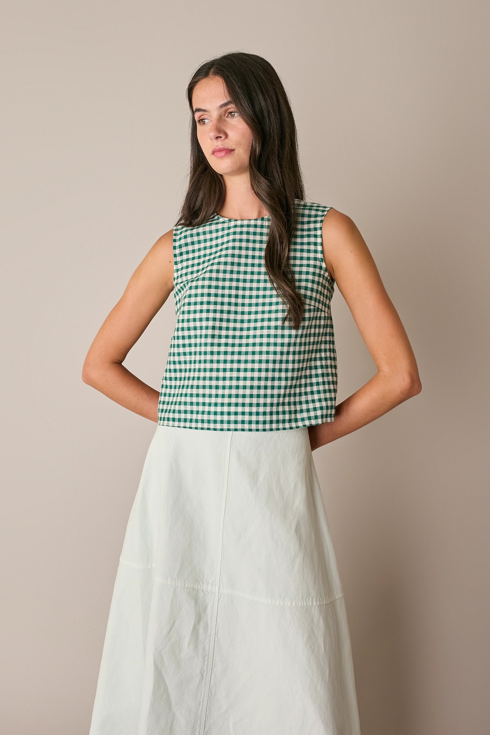 Top vichy in lino e cotone