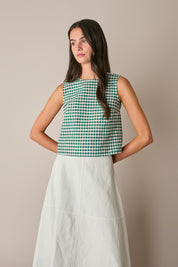 Top vichy in lino e cotone