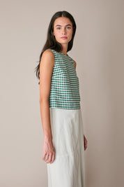 Top vichy in lino e cotone