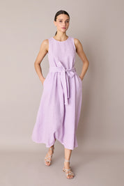 Abito lungo in lino con cintura