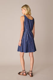 Embroidered denim-effect dress