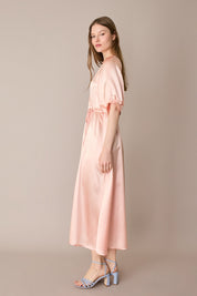 Abito lungo a portafoglio in blend di seta