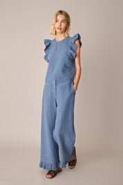 Linen trousers with frill hem
