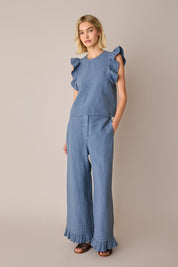 Linen trousers with frill hem
