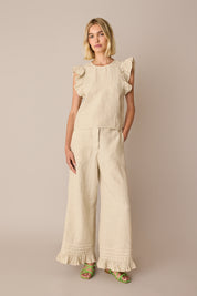Linen trousers with frill hem
