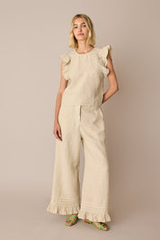 Linen trousers with frill hem
