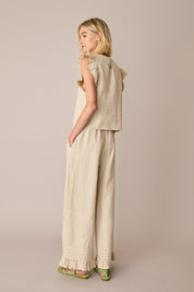Linen trousers with frill hem

