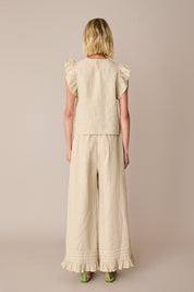 Linen trousers with frill hem
