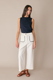 Wide-leg trousers with contrast trim