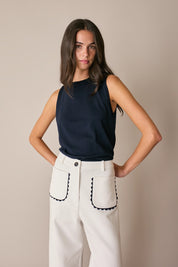 Wide-leg trousers with contrast trim