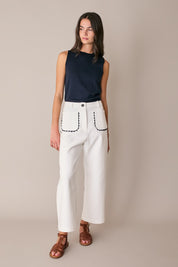 Wide-leg trousers with contrast trim