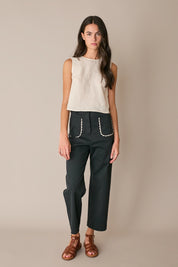Wide-leg trousers with contrast trim