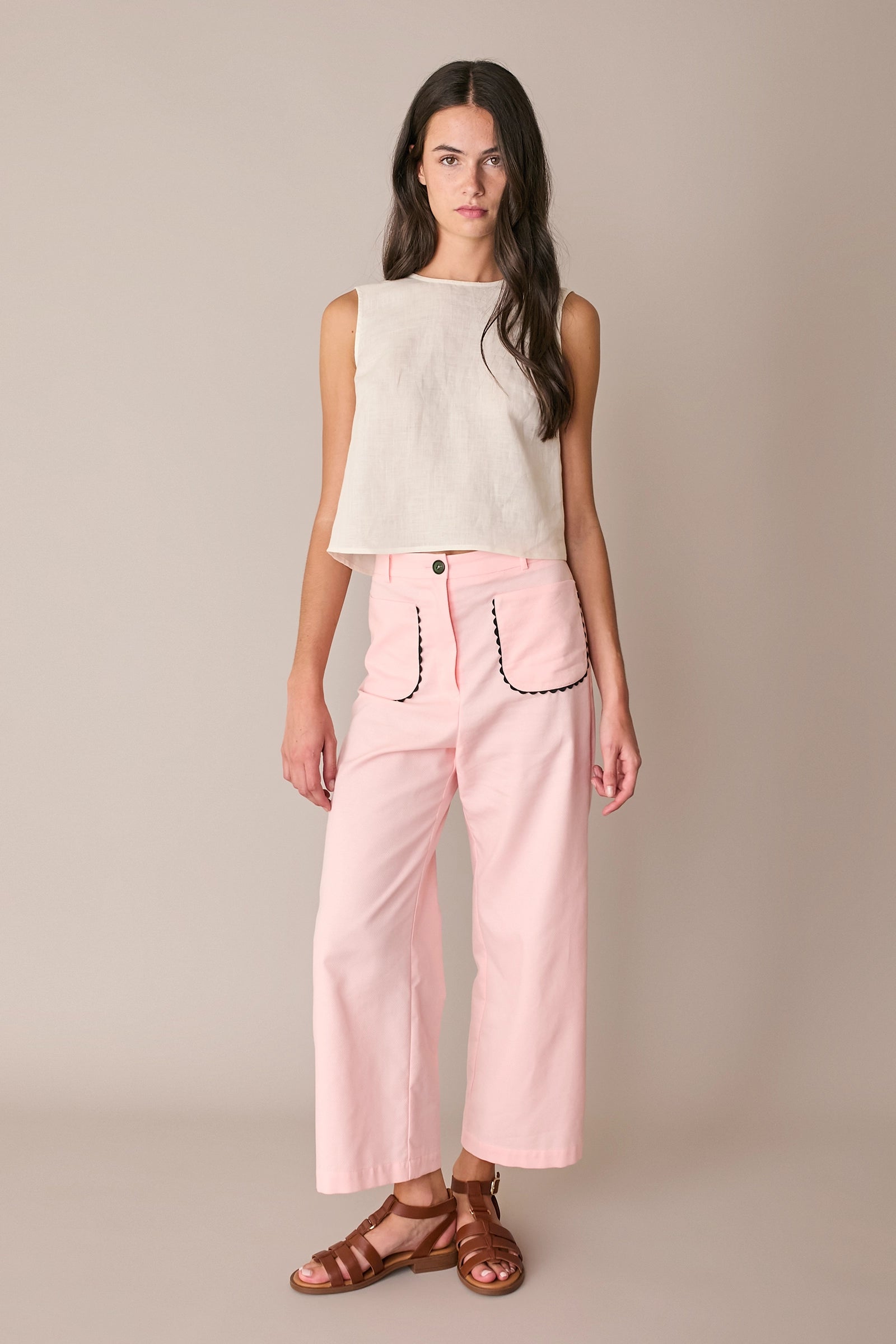 Wide-leg trousers with contrast trim