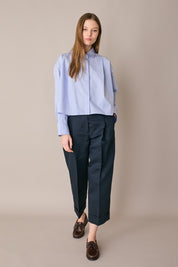 Pantaloni in blend di lino con piega e risvolto