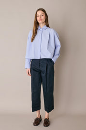 Pantaloni in blend di lino con piega e risvolto