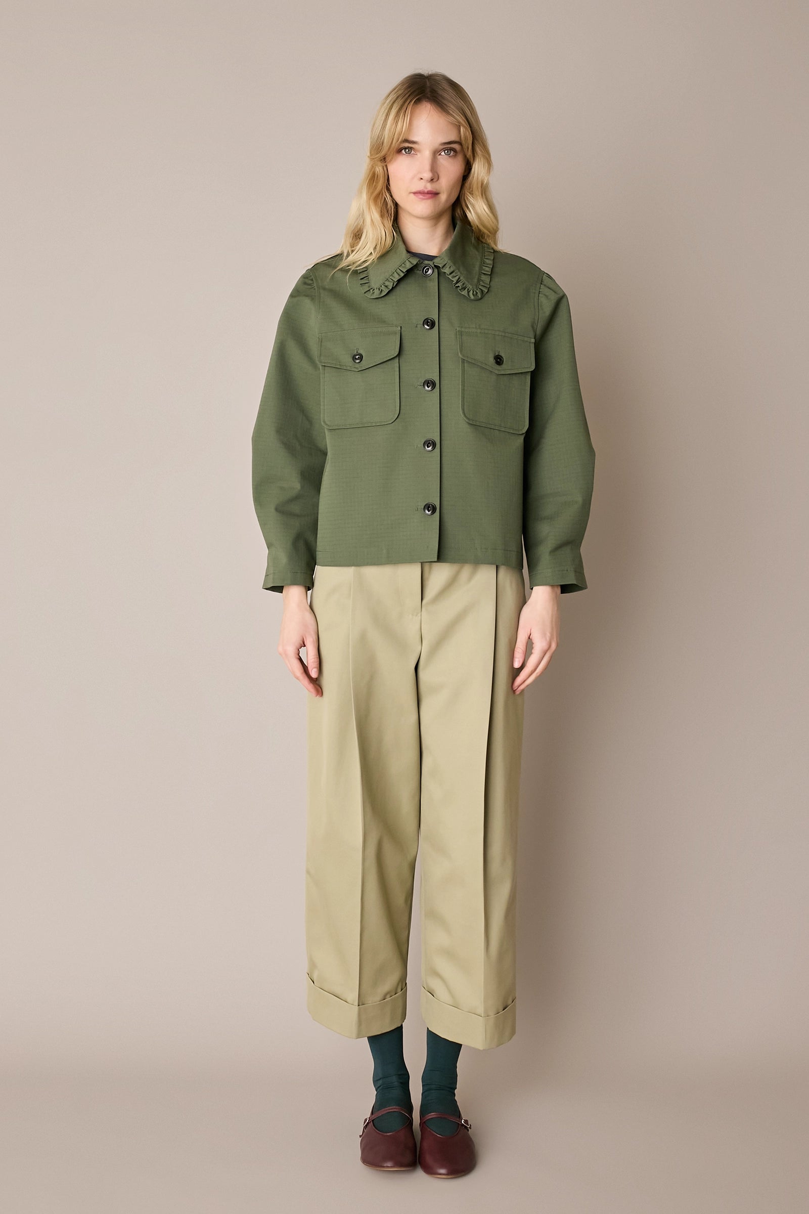 Giacca in cotone ripstop con colletto volant