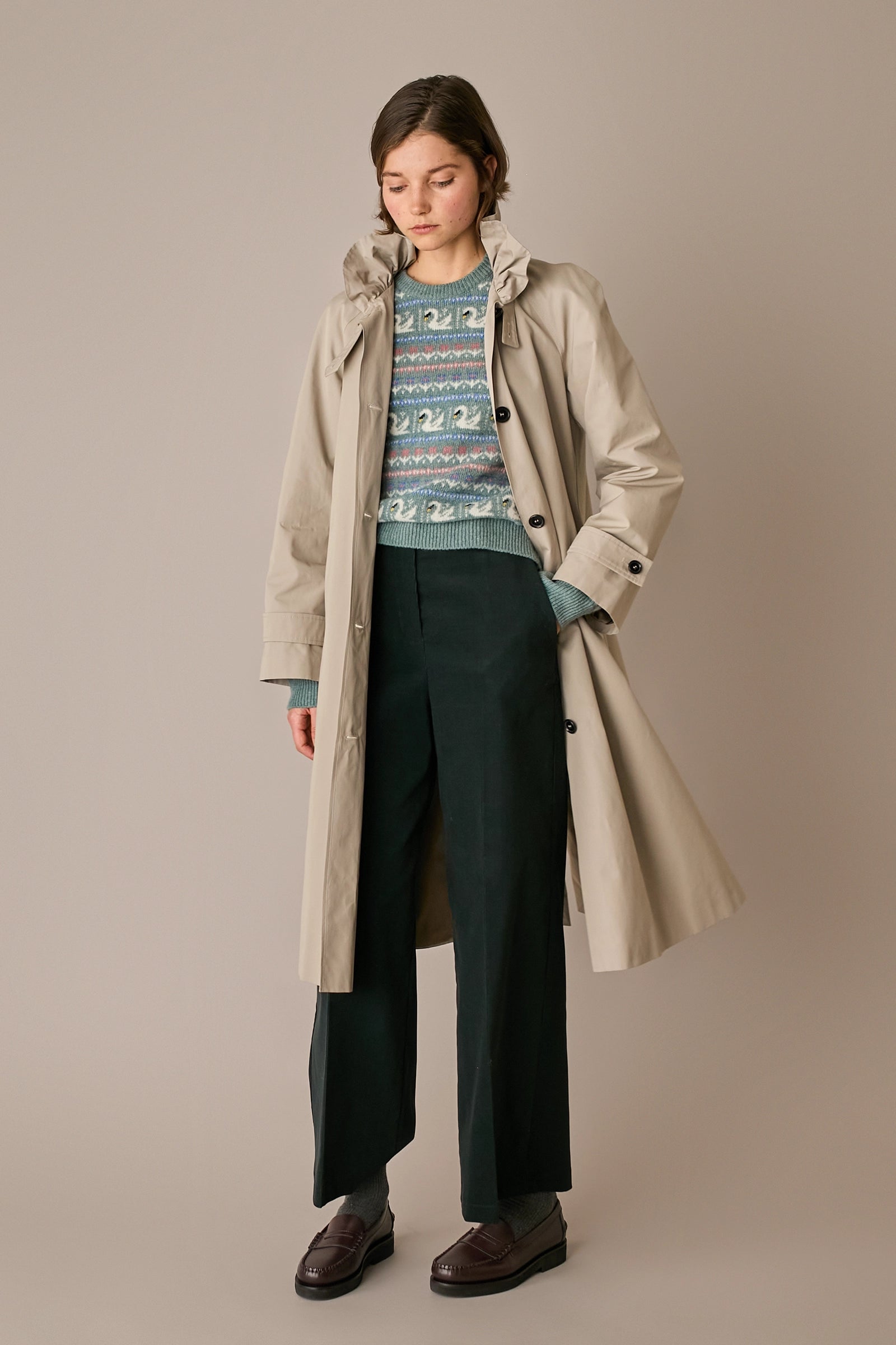 Ruffled collar trench coat