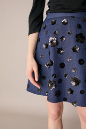 Gonna in denim con ricami paillettes