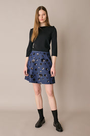 Gonna in denim con ricami paillettes