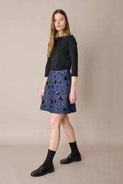 Gonna in denim con ricami paillettes