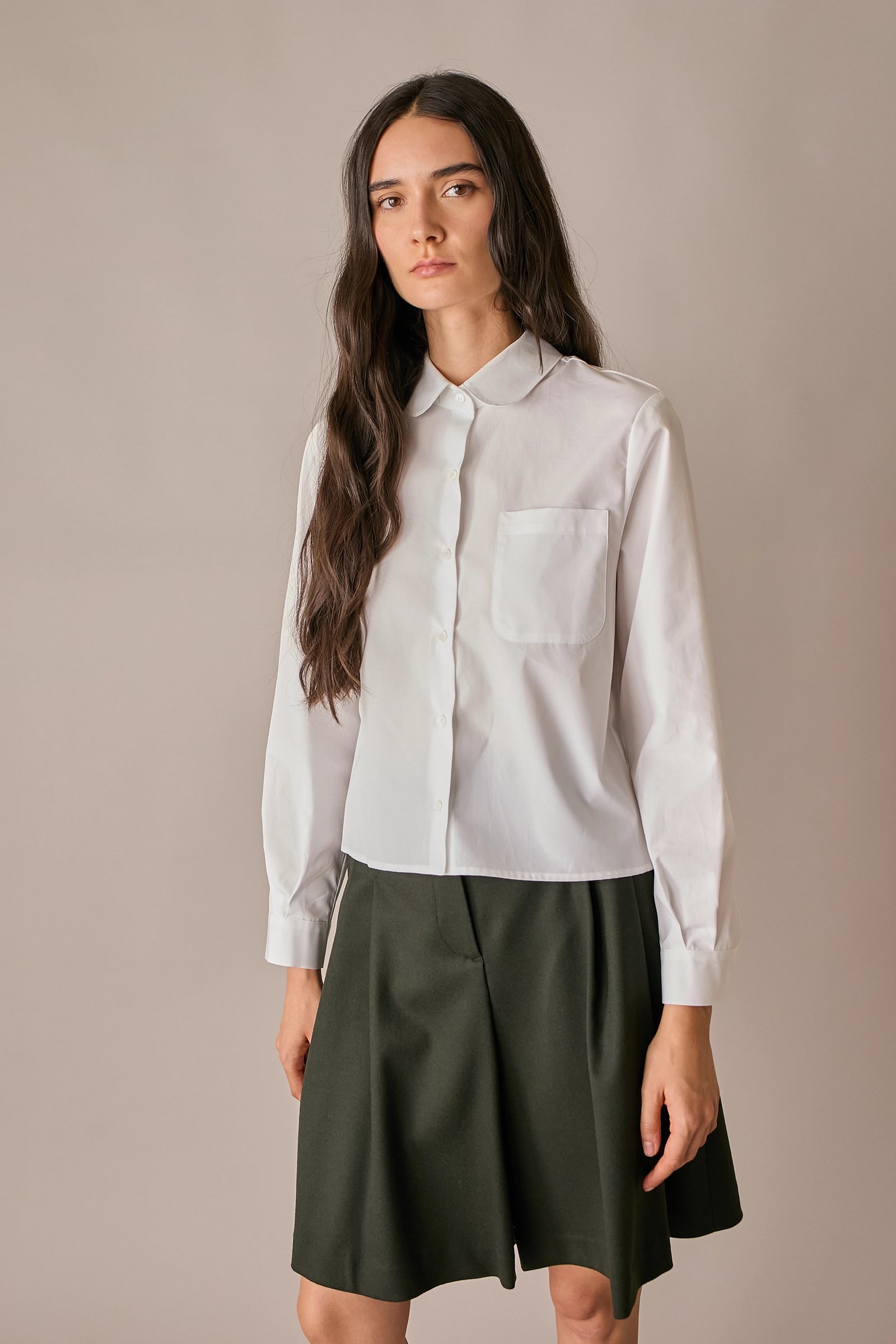 camicia con colletto stondato bianco, made in italy