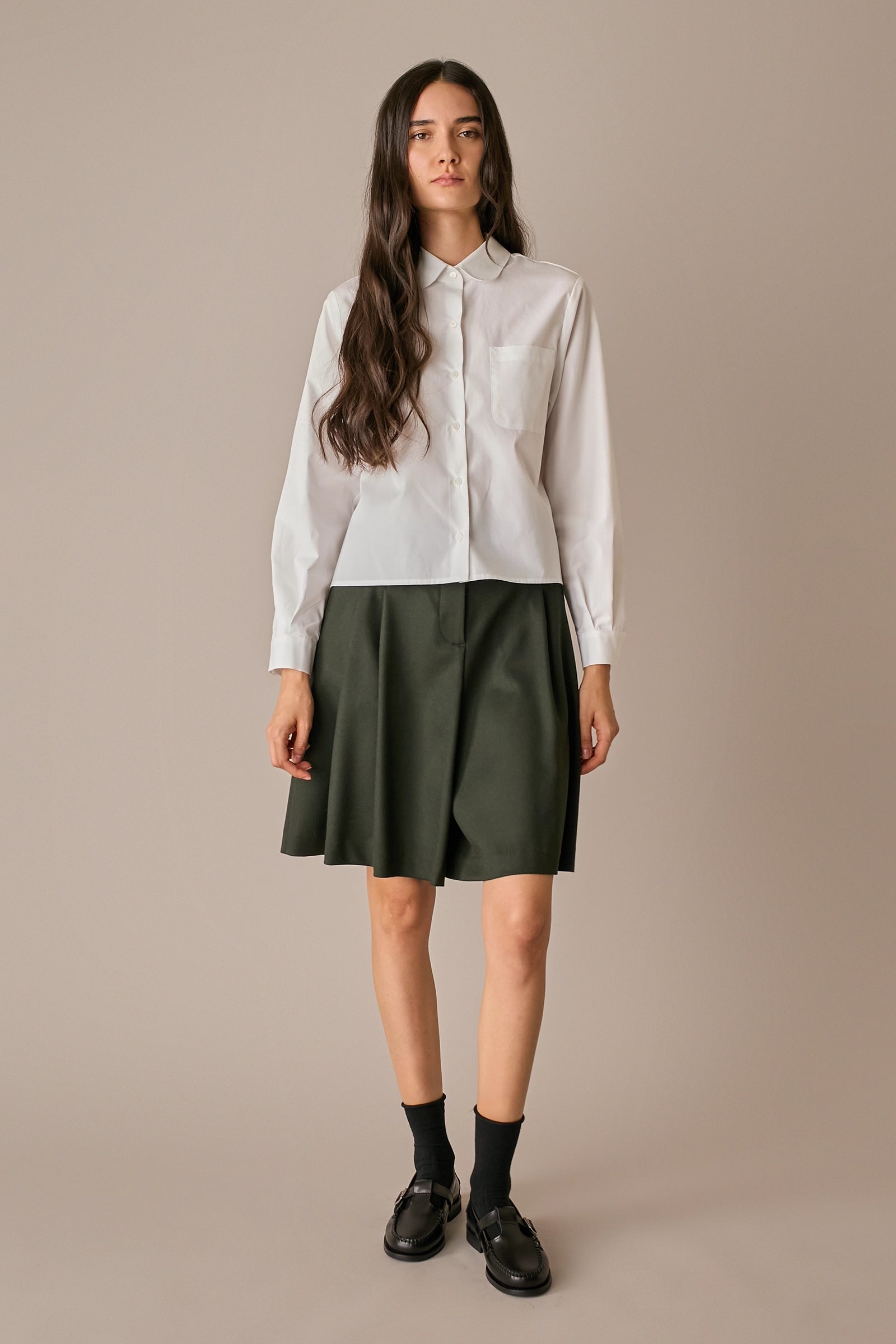 camicia con colletto stondato, made in italy, bianco