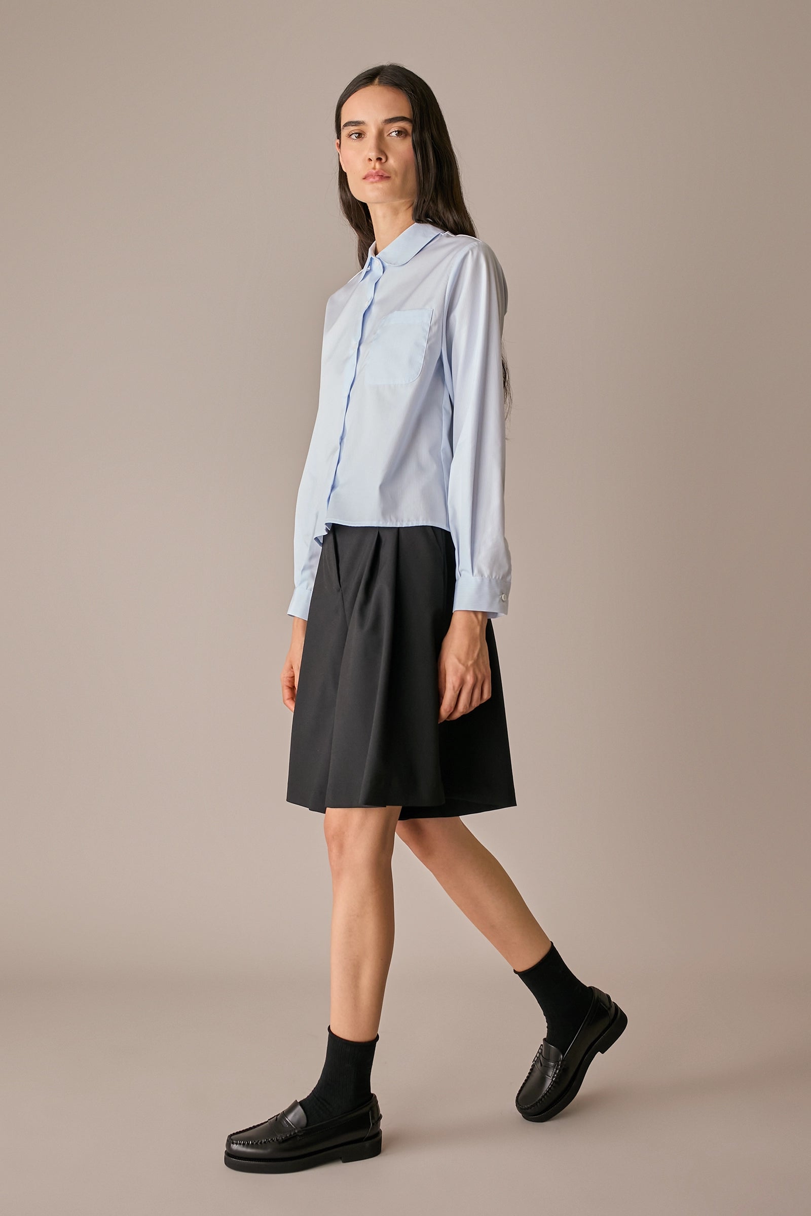 camicia con colletto stondato righe bianco e blu, made in italy