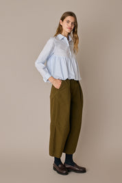 Camicia a palloncino righe azzurre in cotone, vestibilità regolare