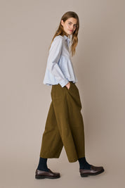 Camicia a palloncino righe azzurre, in cotone, abbottonatura frontale