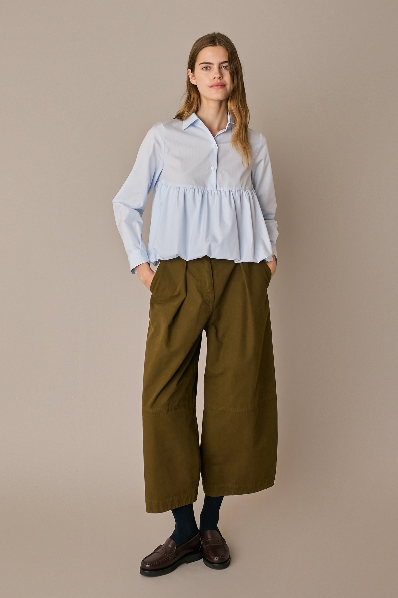 Camicia a palloncino righe azzurre, vestibilità regolare