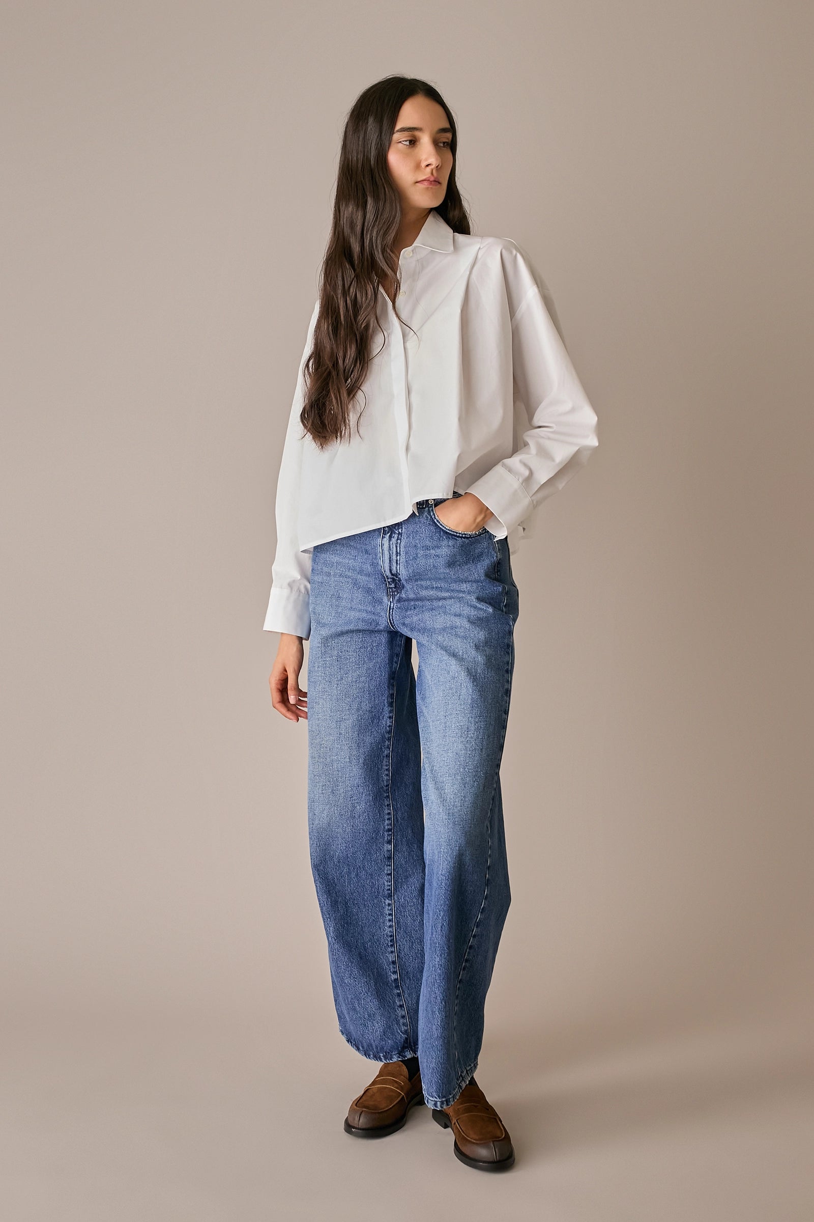 camicia boxy con pieghe, modello boxy (a scatolina), bianco