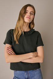 T-shirt in jersey con colletto a corolla antracite con colletto a corolla