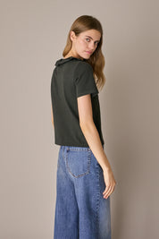 T-shirt in jersey con colletto a corolla antracite in jersey di cotone, colletto a corolla