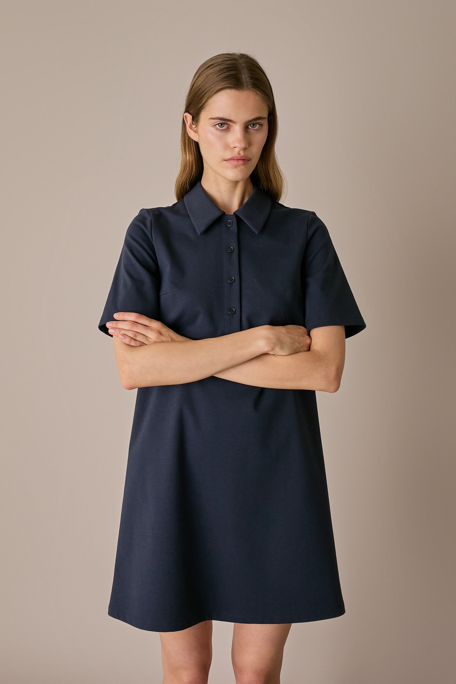 Abito polo in jersey di cotone blu navy