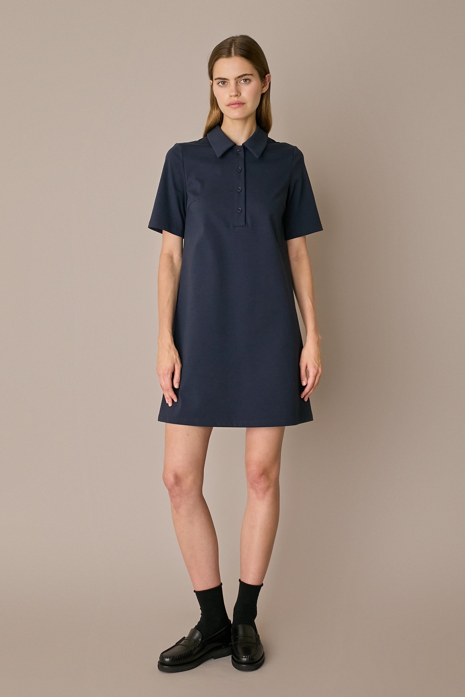 Abito polo in jersey di cotone blu navy in cotone, mezze maniche