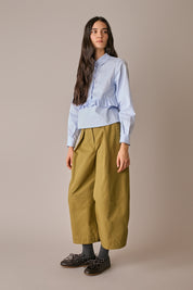 pantaloni balloon in cotone ripstop, pinces frontali, senape