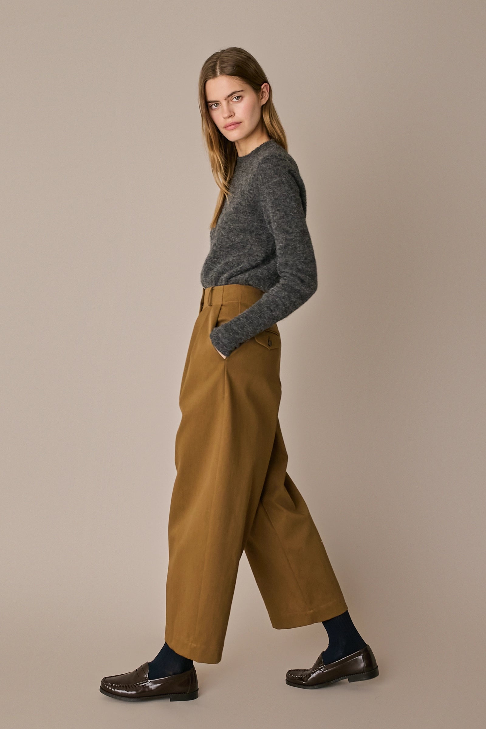 Pantaloni balloon in gabardine di cotone