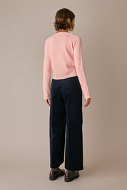 pantaloni straight-leg in velluto a coste, piega frontale, blu navy
