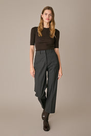 Pantaloni in lana elasticizzata con piega grigio scuro, front pleats
