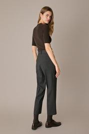 Pantaloni in lana elasticizzata con piega grigio scuro, in lana elasticizzata, cintura coordinata