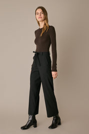 Pantaloni in lana stretch con cintura nero, in lana elasticizzata, cintura coordinata