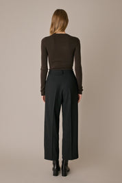 Pantaloni in lana stretch con cintura nero, vestibilità regolare e cintura coordinata