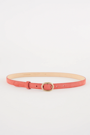 Thin leather belt with gold oval buckle