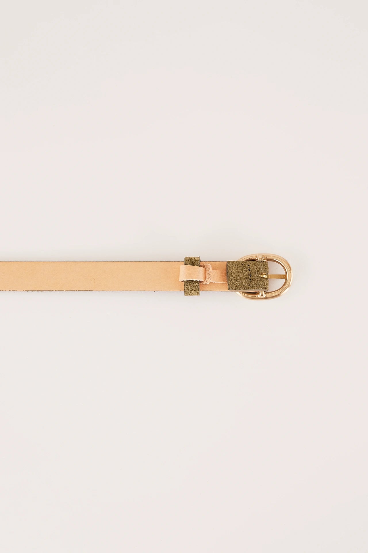 Thin leather belt with gold oval buckle