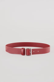 Leather belt with rectangular buckle