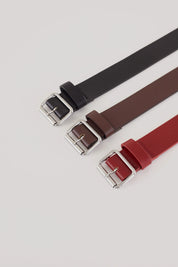 Leather belt with rectangular buckle