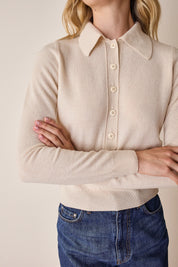 Wool and cashmere polo sweater with maxi collar