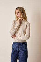 Wool and cashmere polo sweater with maxi collar