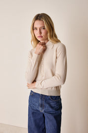 Wool and cashmere polo sweater with maxi collar
