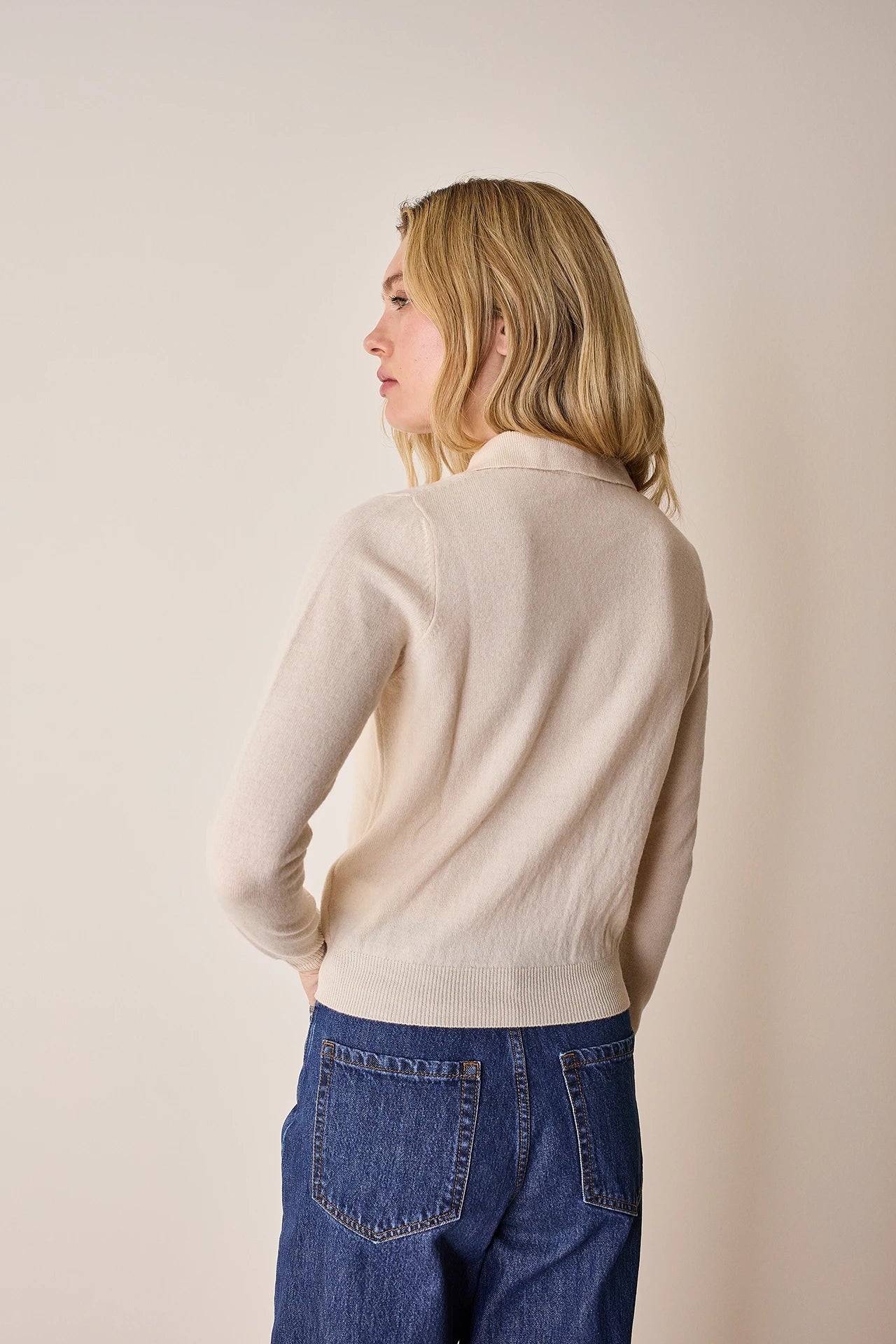 Wool and cashmere polo sweater with maxi collar